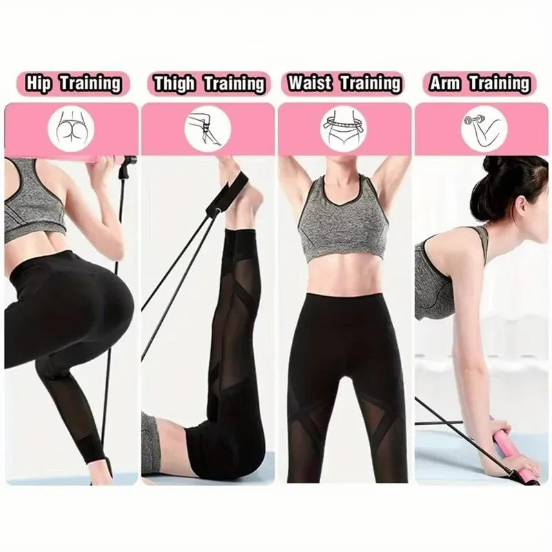 Portable pilates bar with resistance bands set for full body strength training - product image
