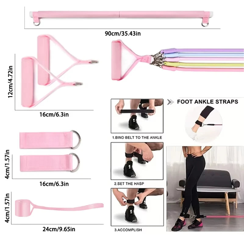 Portable pilates resistance bar kit with adjustable bands for full body workouts - product image