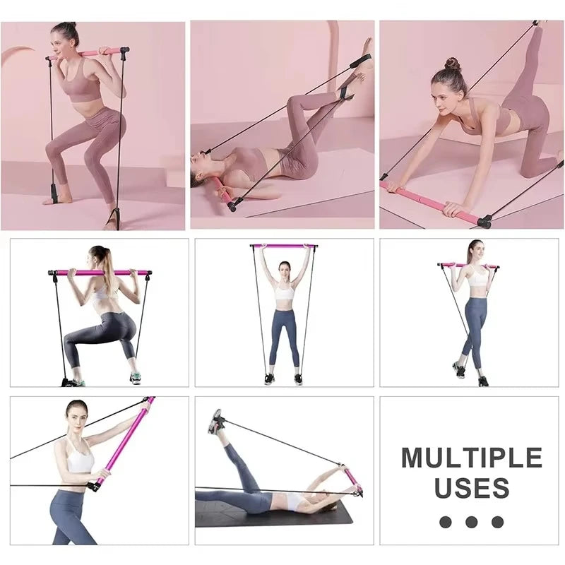 Portable pilates resistance bar kit with adjustable bands for full body workouts - product image