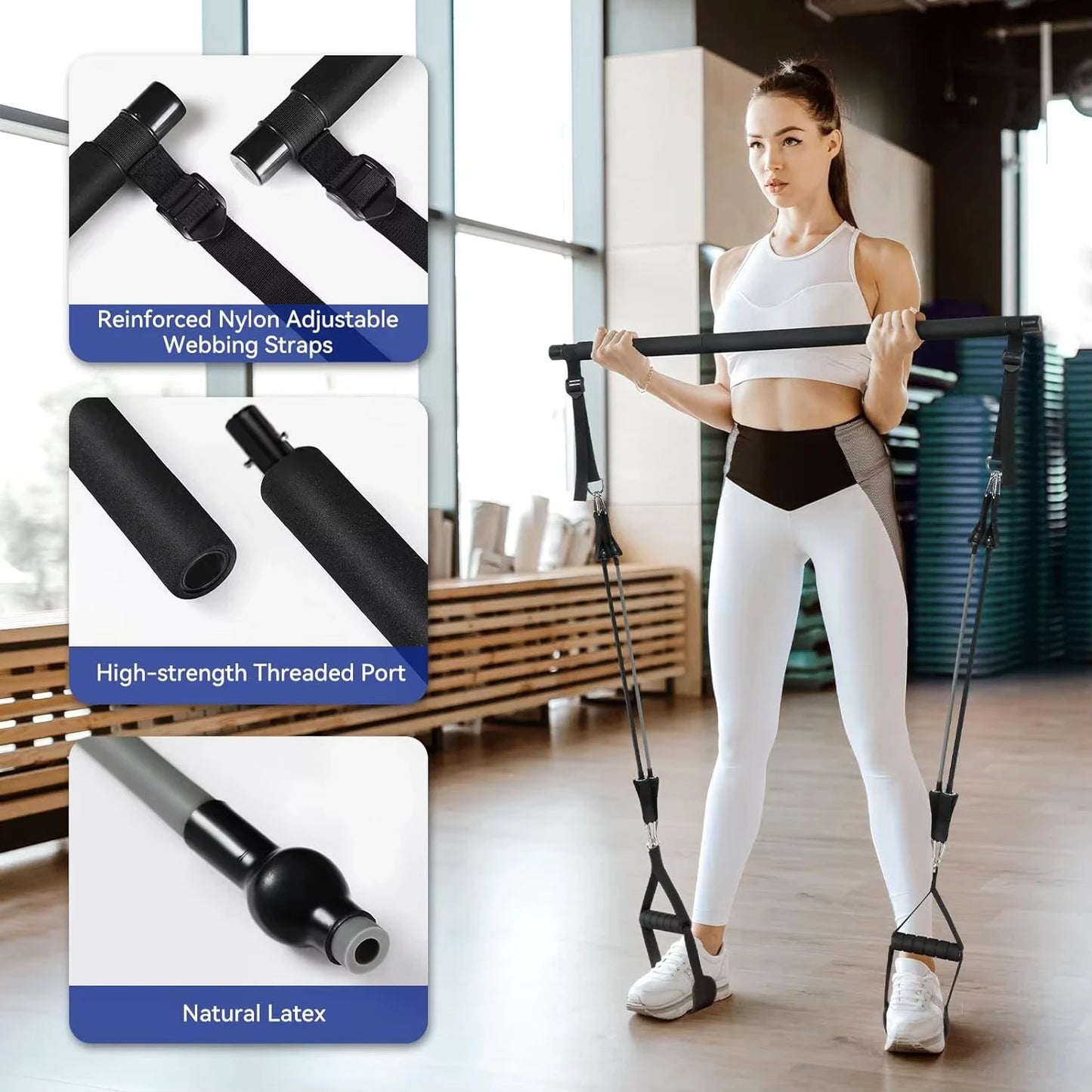 Portable pilates resistance bar kit with adjustable bands for full body workouts - product image