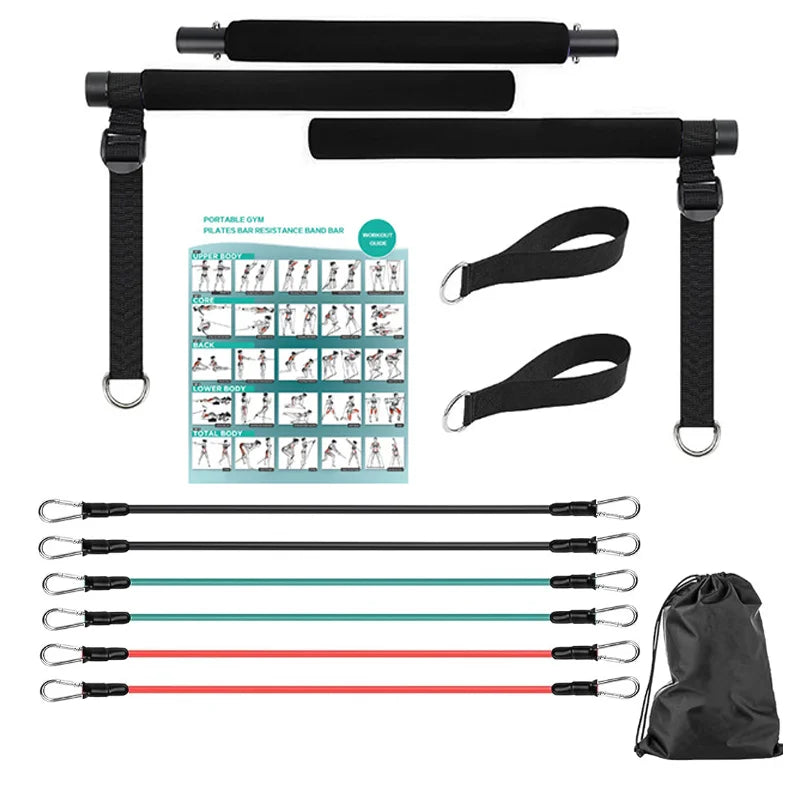 Portable pilates resistance bar kit with adjustable bands for full body workouts - product image
