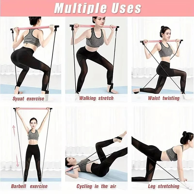 Portable pilates resistance bar kit with adjustable bands for full body workouts - product image