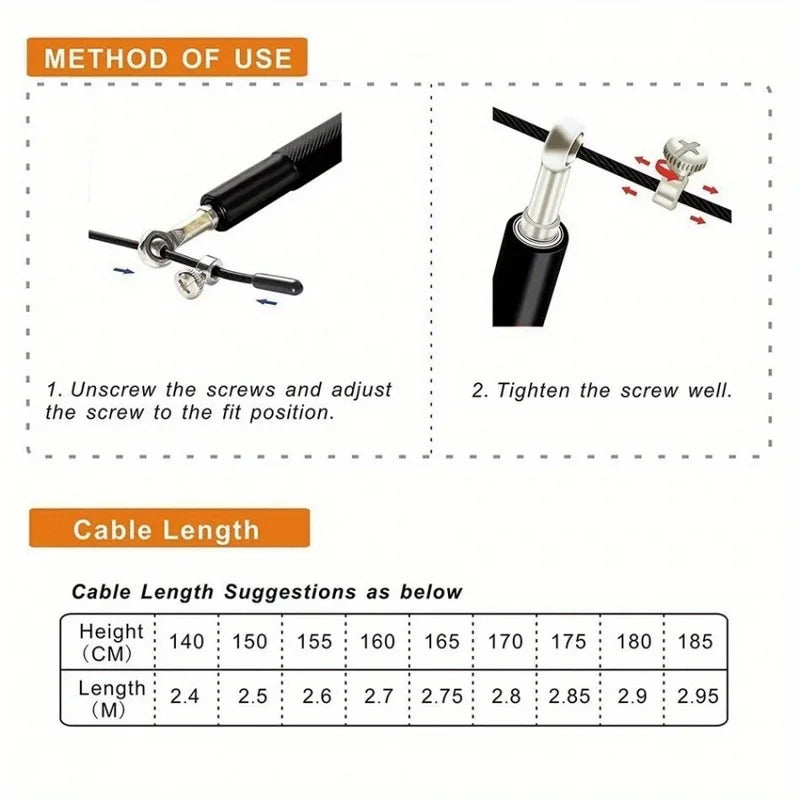 Professional adjustable jump rope with aluminum handles and steel wire cable - product image