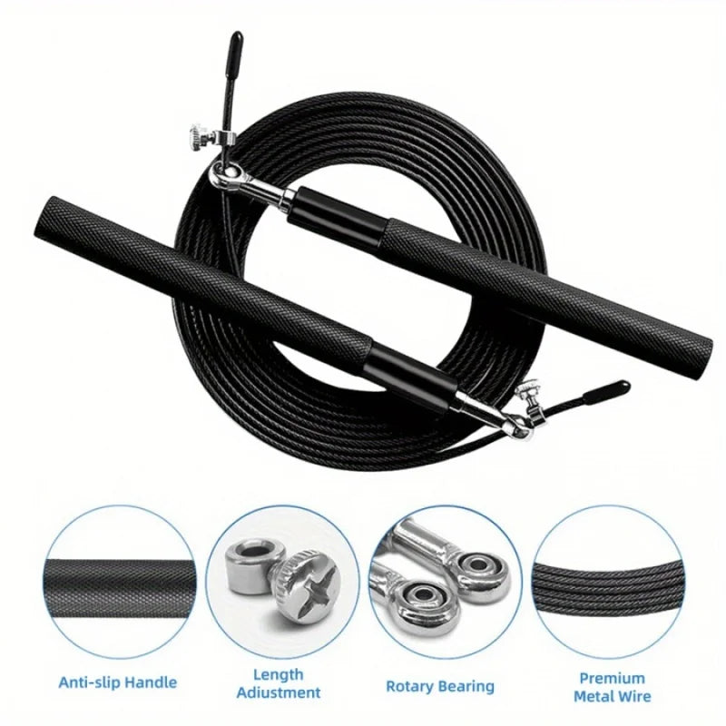 Professional adjustable jump rope with aluminum handles and steel wire cable - product image