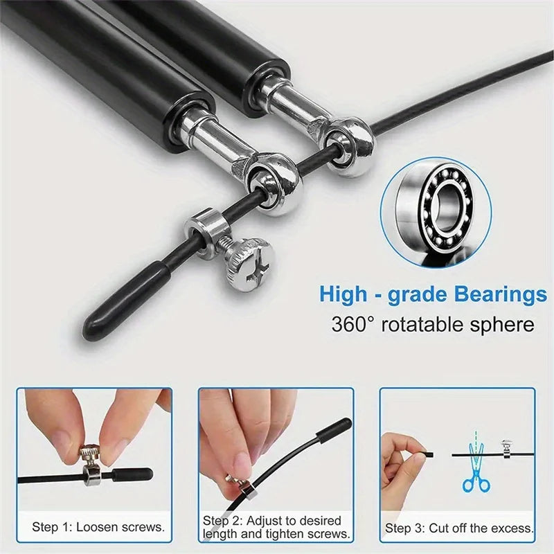 Professional adjustable jump rope with aluminum handles and steel wire cable - product image