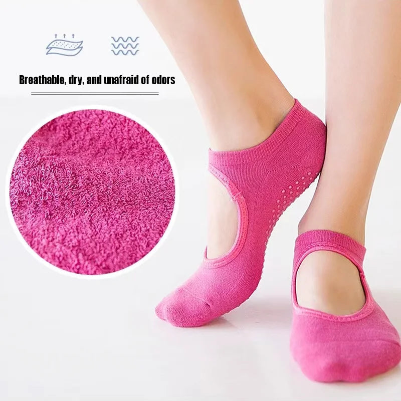 Professional women's yoga socks with silicone anti-slip grip and breathable fabric - product image