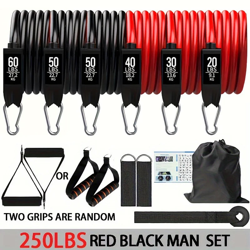 Resistance bands set up to 250lbs with door anchor, handles, ankle straps and carry bag - product image