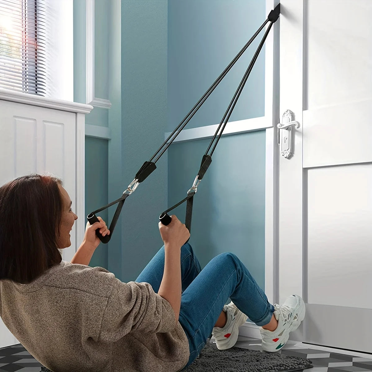 Resistance bands set up to 250lbs with door anchor, handles, ankle straps and carry bag - product image
