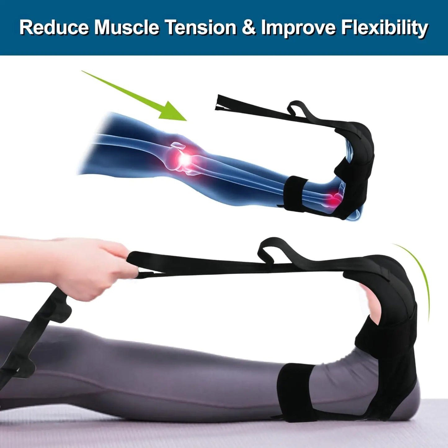 Segmented yoga stretching band with adjustable assistance for leg and foot - product image