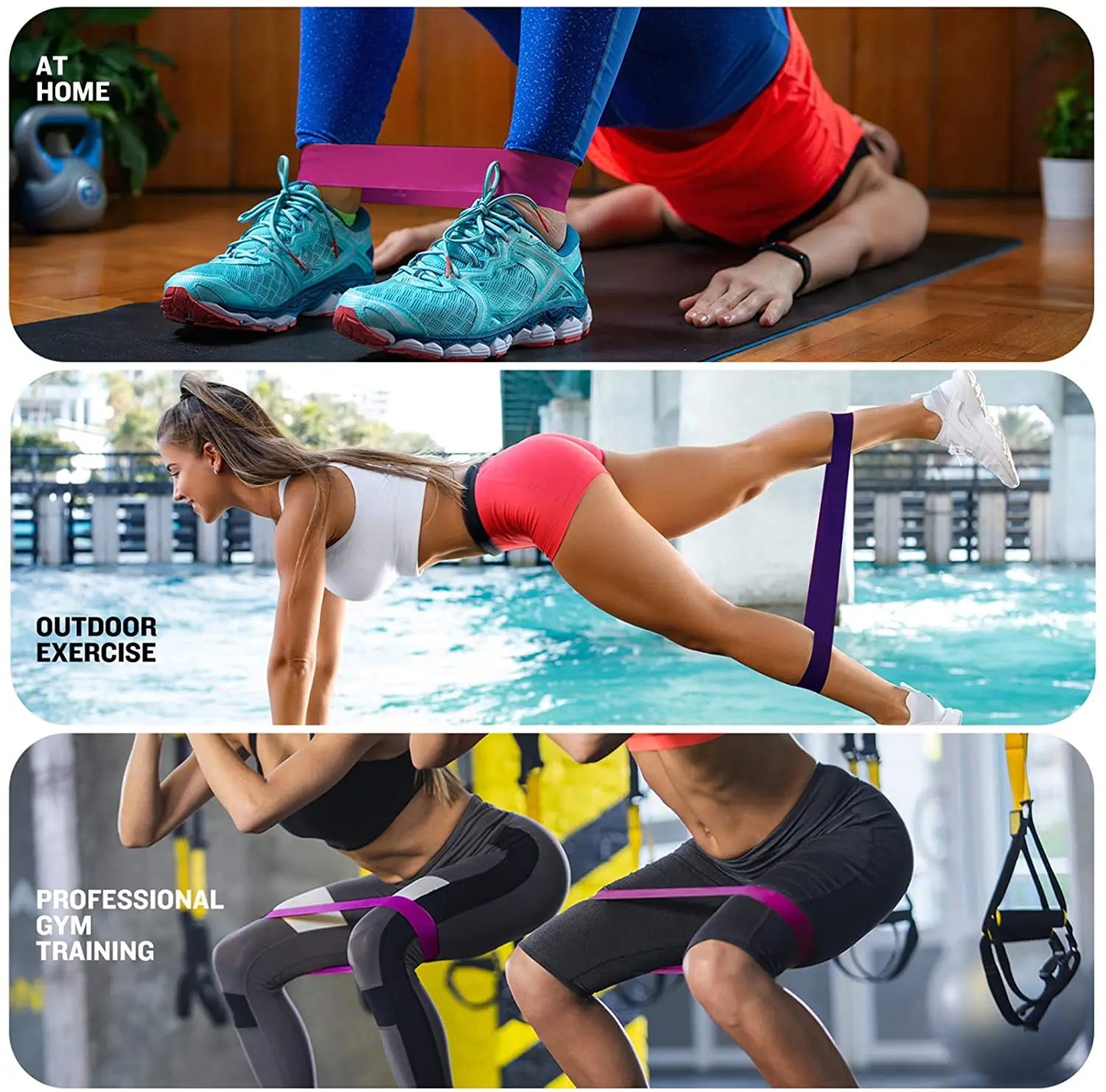 Set of elastic resistance bands with multiple stretch levels natural latex - product image