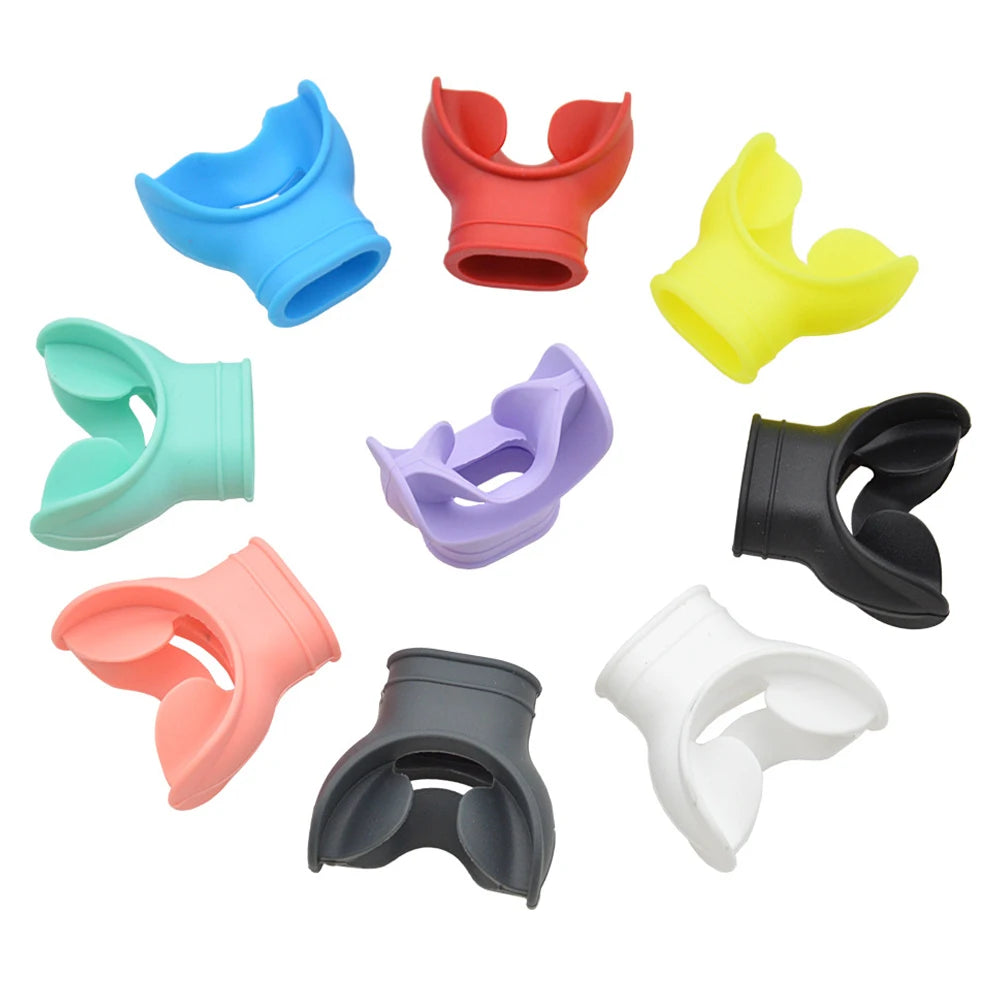 Silicone snorkel mouthpiece with universal fit and strap slot for diving and scuba gear - product image