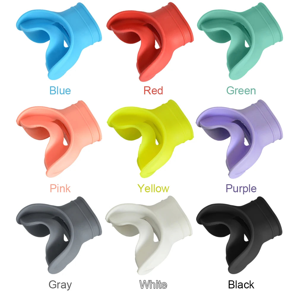 Silicone snorkel mouthpiece with universal fit and strap slot for diving and scuba gear - product image