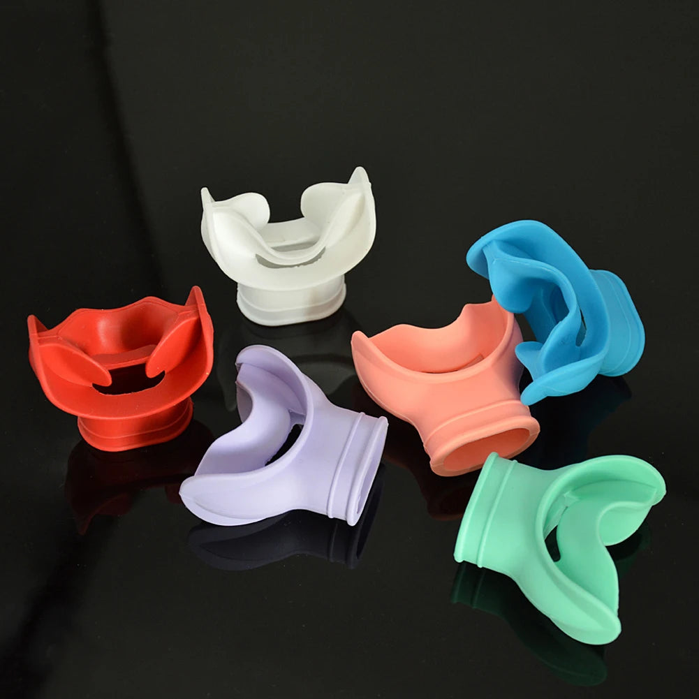 Silicone snorkel mouthpiece with universal fit and strap slot for diving and scuba gear - product image