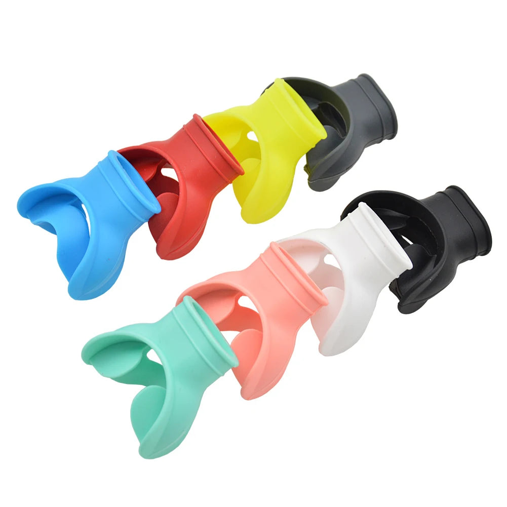 Silicone snorkel mouthpiece with universal fit and strap slot for diving and scuba gear - product image