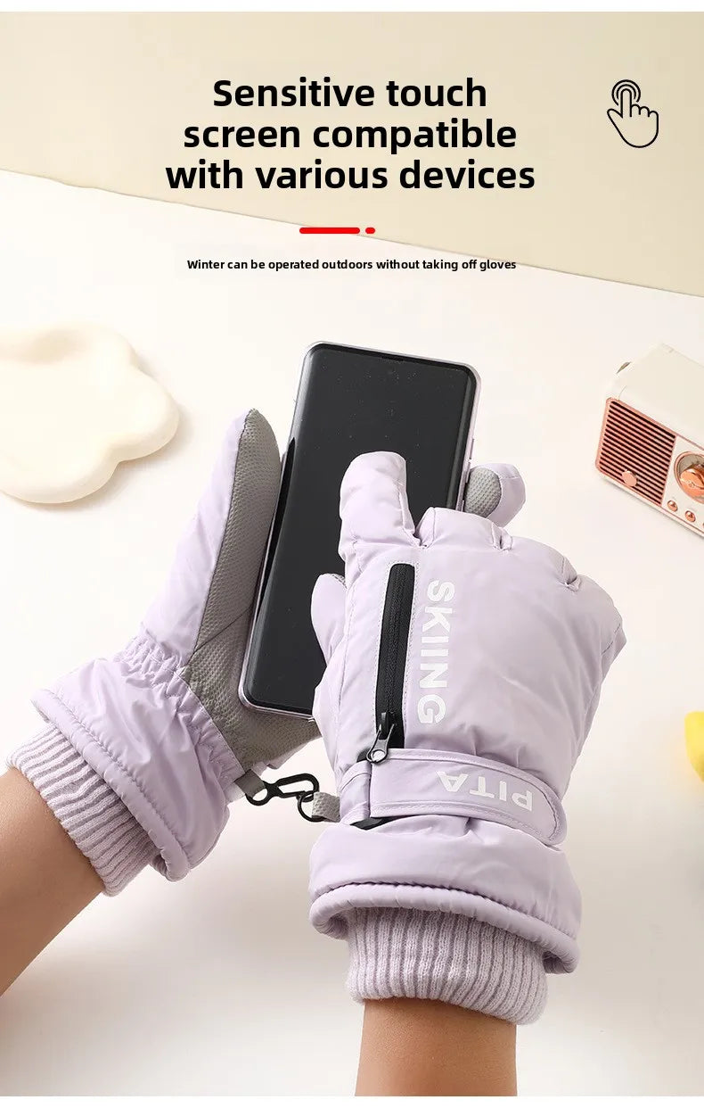 Waterproof winter sports gloves with touchscreen non-slip palm and zipper pocket - product image