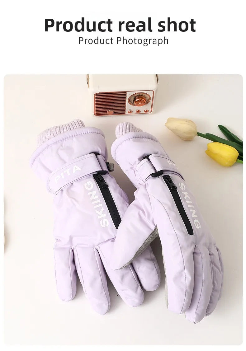 Waterproof winter sports gloves with touchscreen non-slip palm and zipper pocket - product image