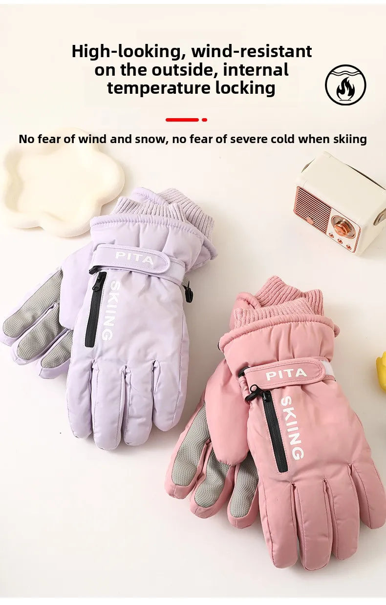 Waterproof winter sports gloves with touchscreen non-slip palm and zipper pocket - product image