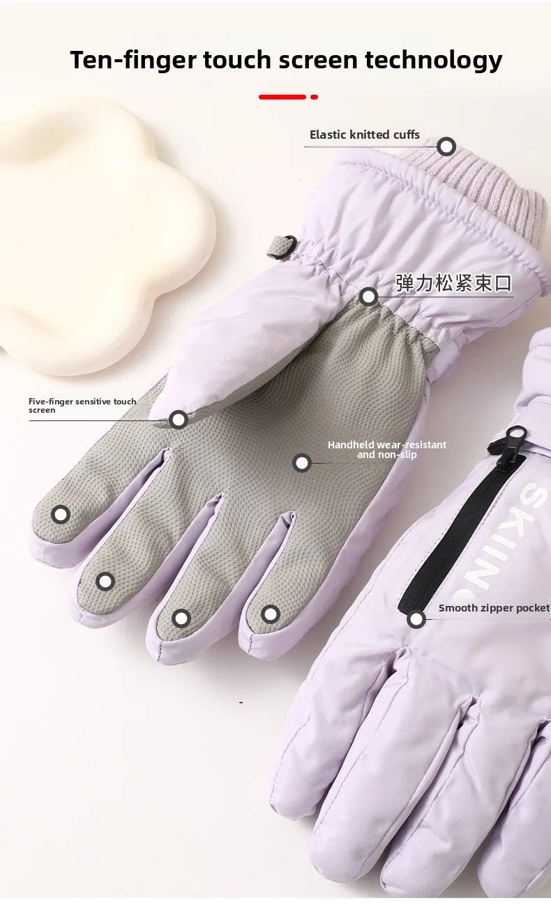 Waterproof winter sports gloves with touchscreen non-slip palm and zipper pocket - product image