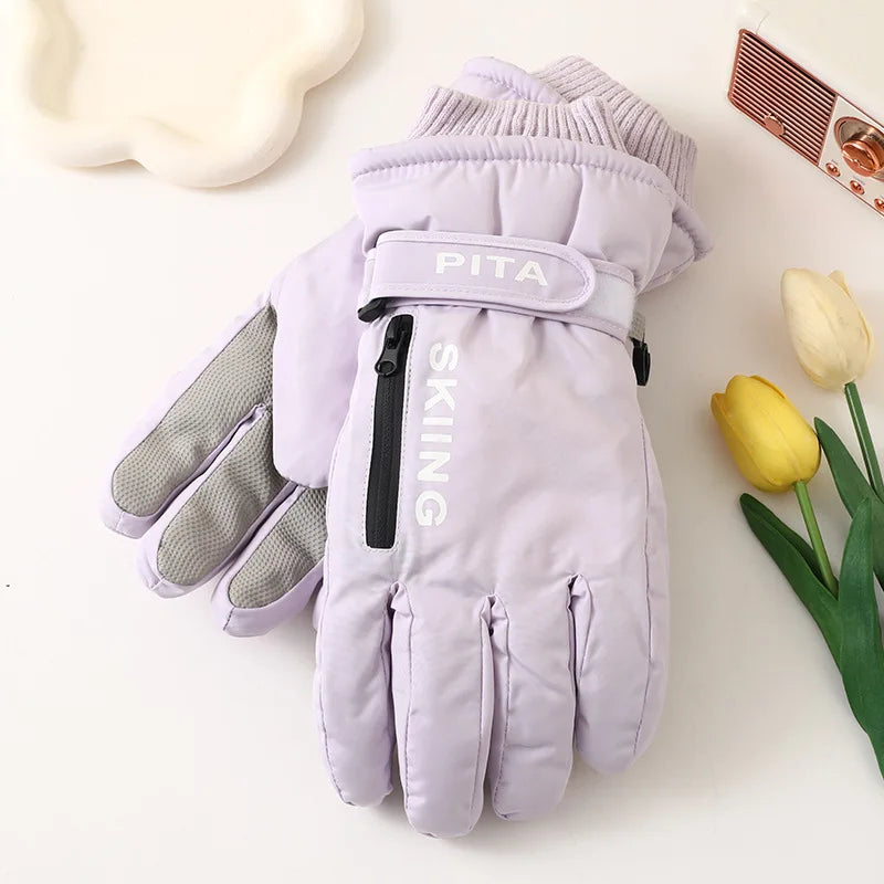 Waterproof winter sports gloves with touchscreen non-slip palm and zipper pocket - product image