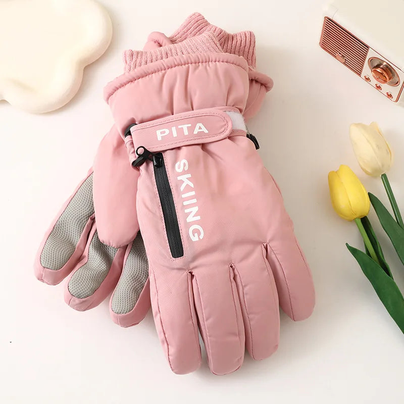 Waterproof winter sports gloves with touchscreen non-slip palm and zipper pocket - product image