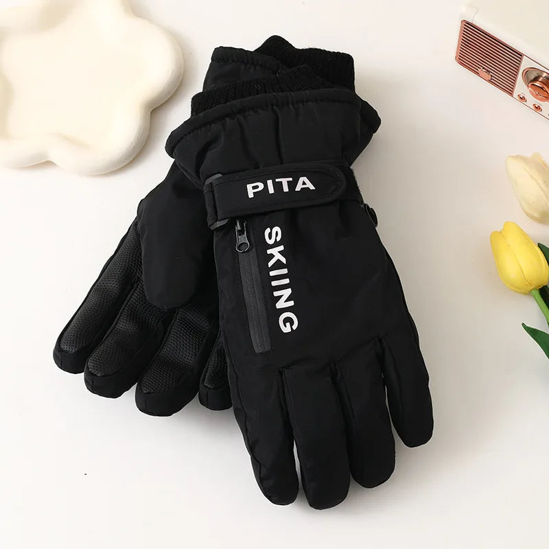 Waterproof winter sports gloves with touchscreen non-slip palm and zipper pocket - product image