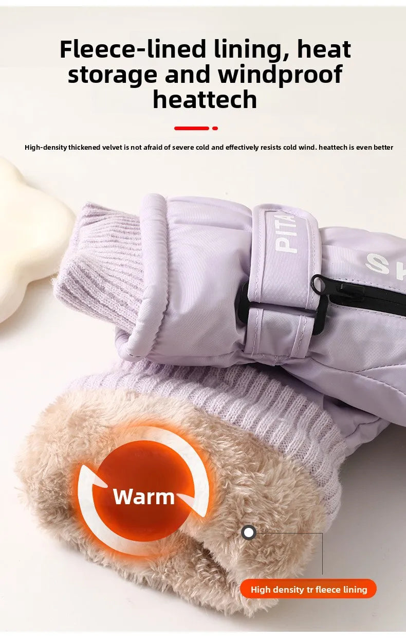 Waterproof winter sports gloves with touchscreen non-slip palm and zipper pocket - product image
