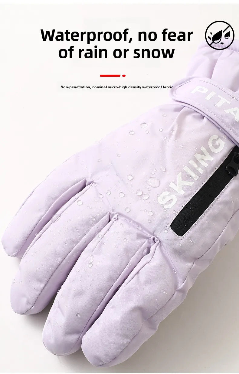 Waterproof winter sports gloves with touchscreen non-slip palm and zipper pocket - product image