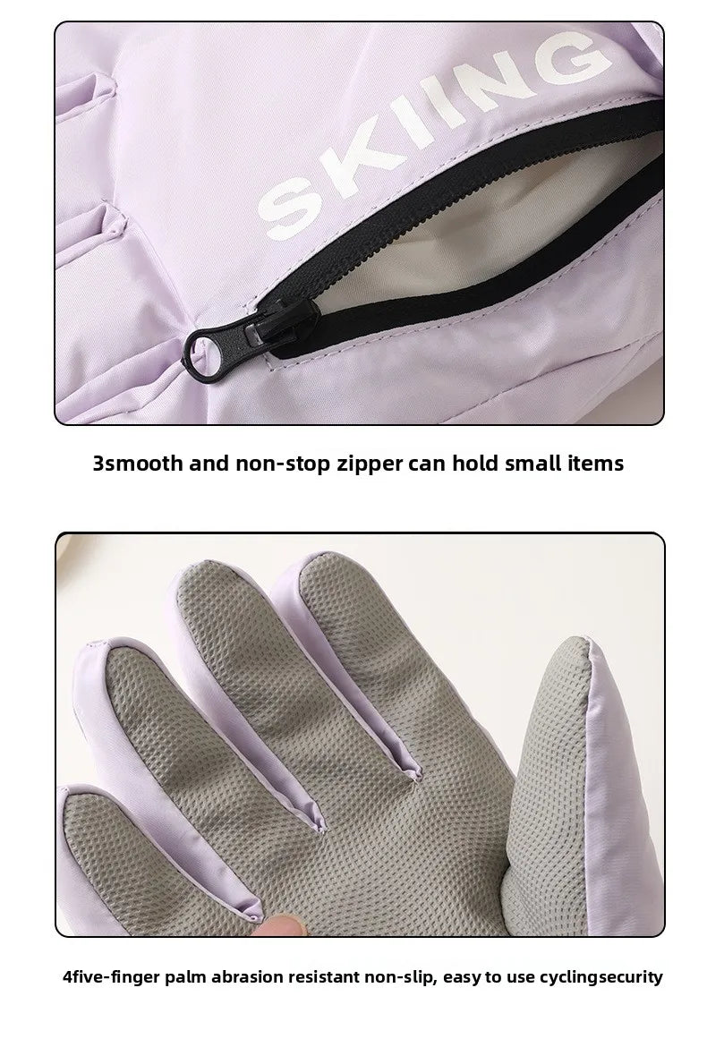 Waterproof winter sports gloves with touchscreen non-slip palm and zipper pocket - product image