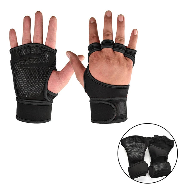 Weightlifting gloves with padded palm, silicone grip, adjustable wrist strap - product image