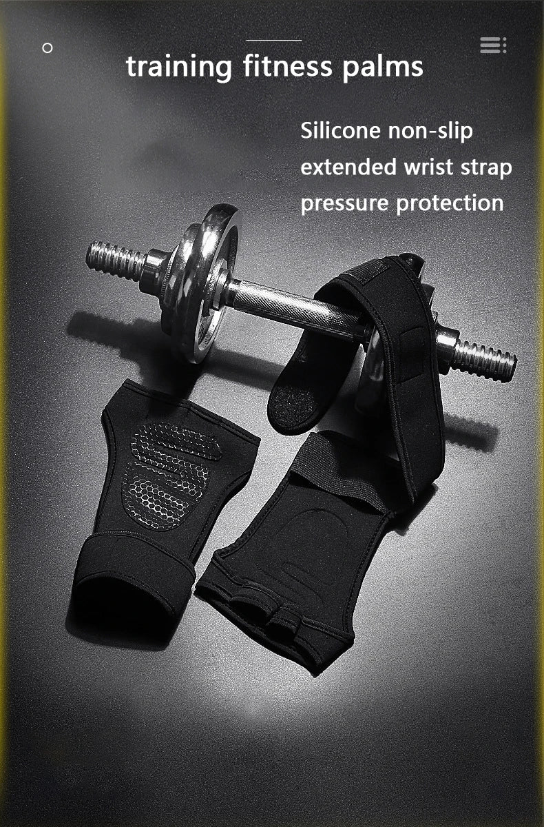 Weightlifting gloves with padded palm, silicone grip, adjustable wrist strap - product image