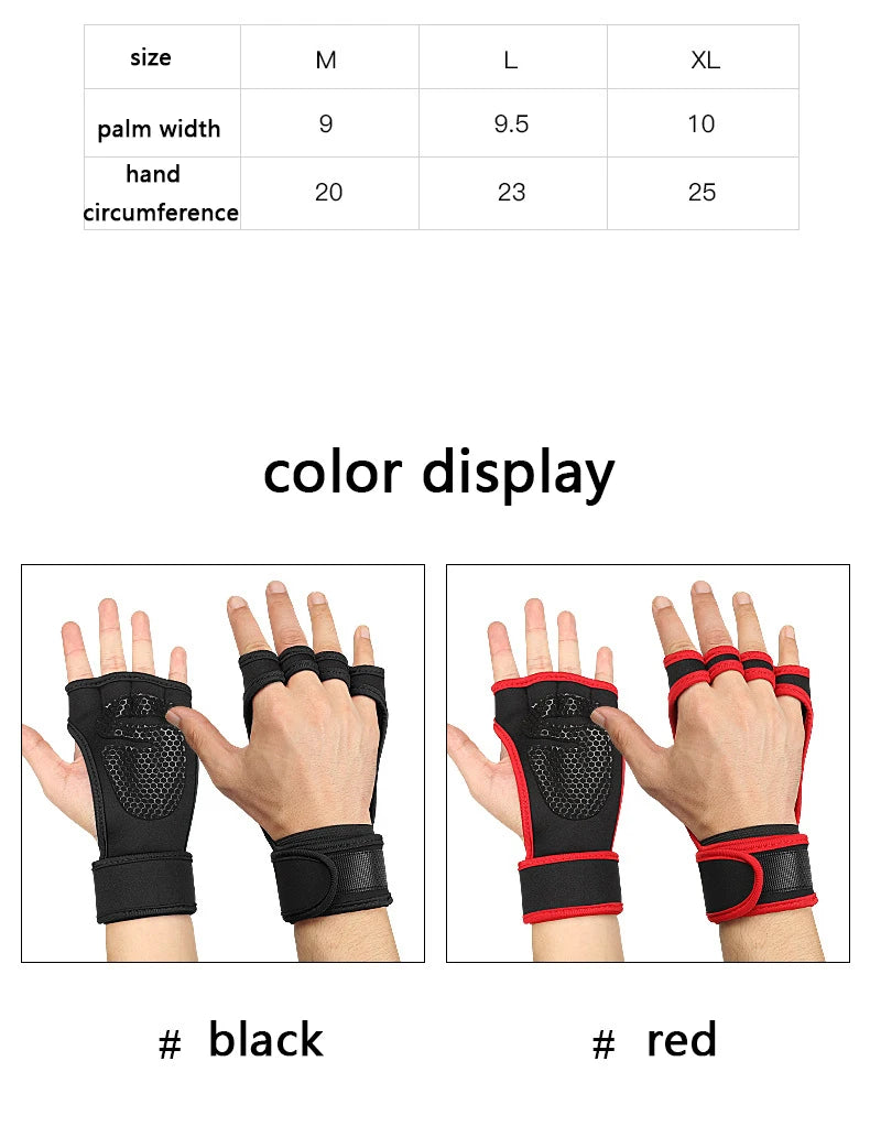 Weightlifting gloves with padded palm, silicone grip, adjustable wrist strap - product image
