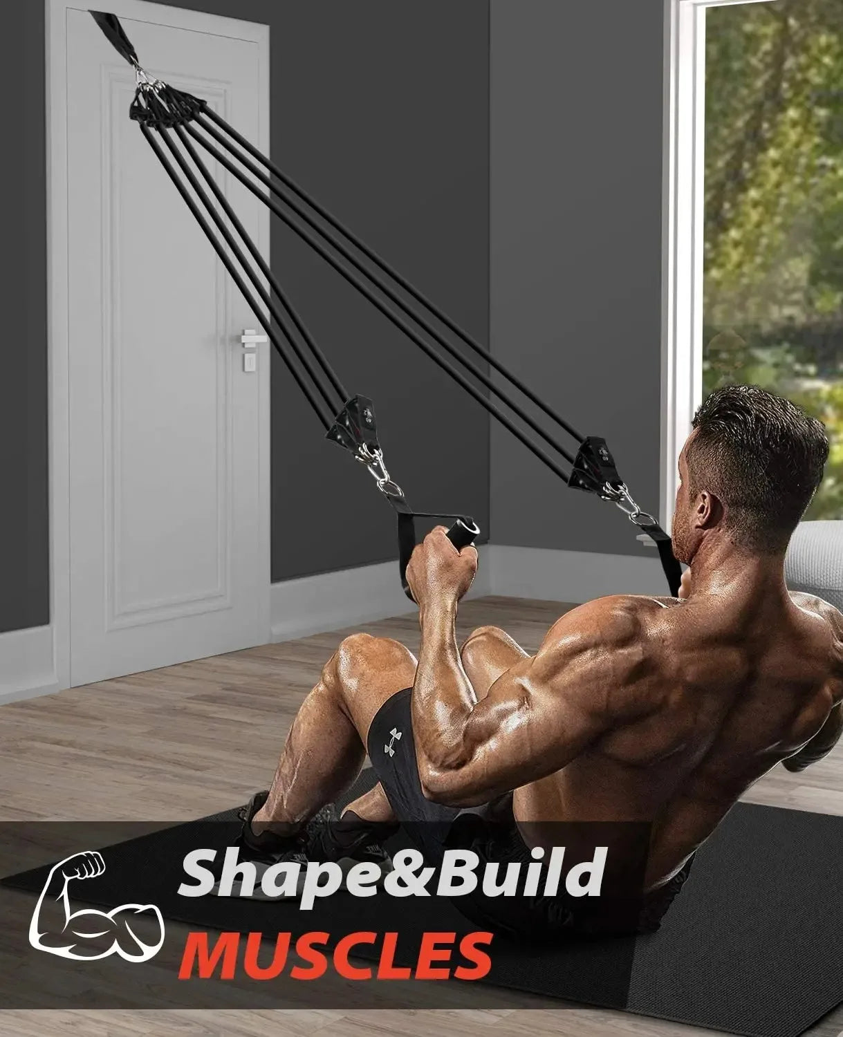 Wrapped resistance band set with foam handles and door anchor - product image