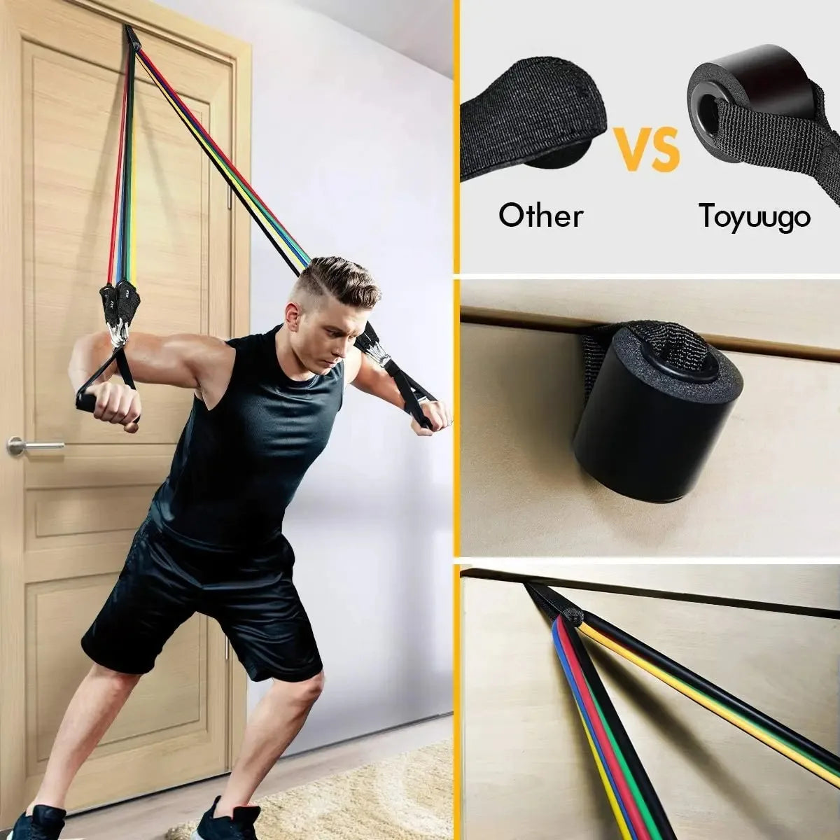 Wrapped resistance band set with foam handles and door anchor - product image