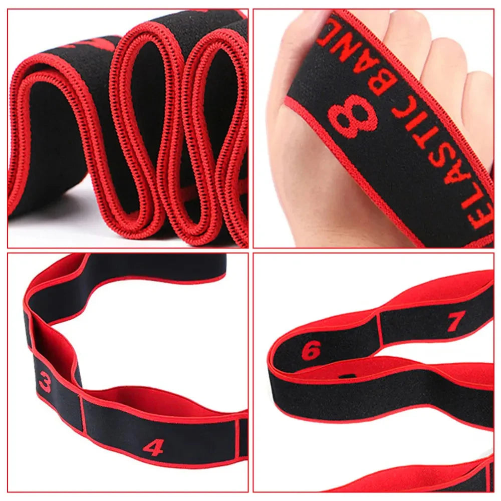 Yoga pull strap belt with 8 sections and elastic resistance for stretching - product image