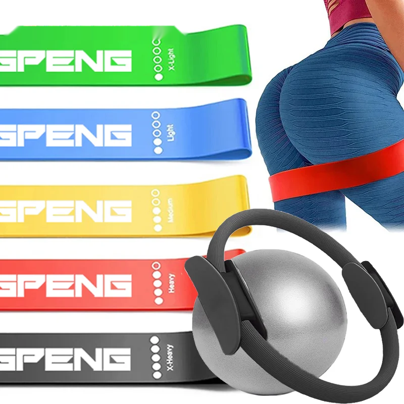 7-piece pilates set with pilates ring mini ball resistance band and yoga tube - product image