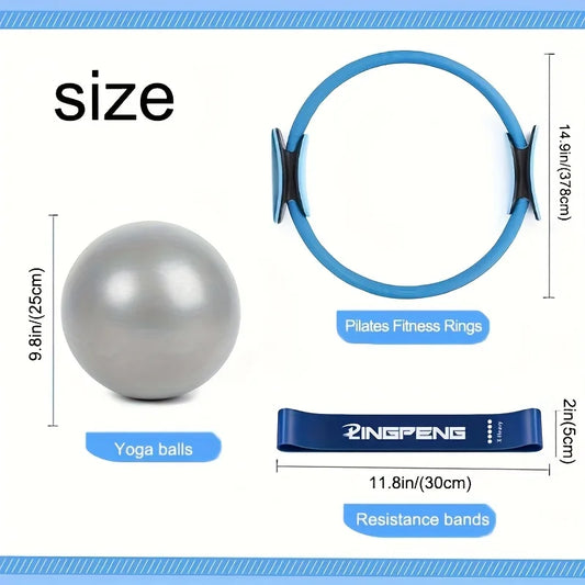7-piece pilates set with pilates ring mini ball resistance band and yoga tube - product image