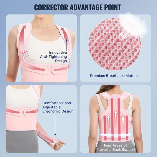 Adjustable back brace and posture corrector with breathable mesh and abs support - product image