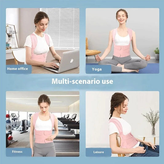 Adjustable back brace and posture corrector with breathable mesh and abs support - product image