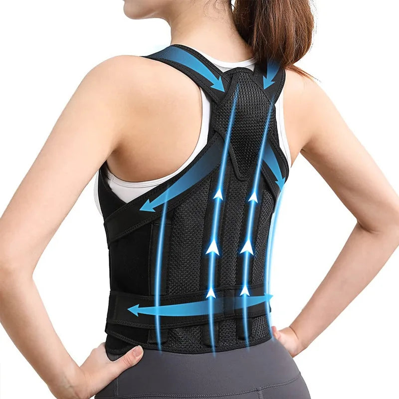 Adjustable back brace and posture corrector with breathable mesh and abs support - product image