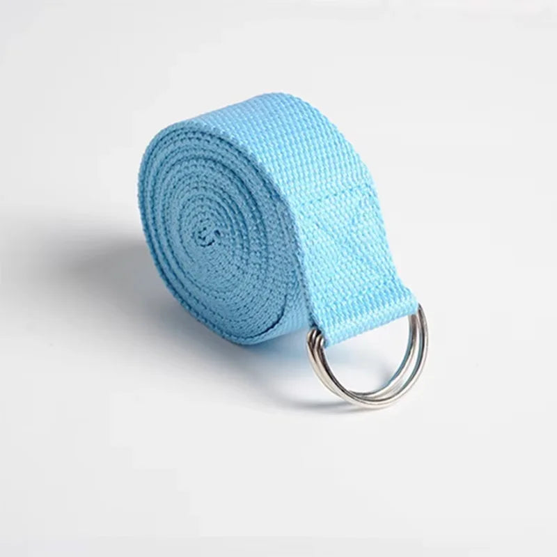 Adjustable cotton yoga strap with woven d-ring buckle for stretching and fitness - product image