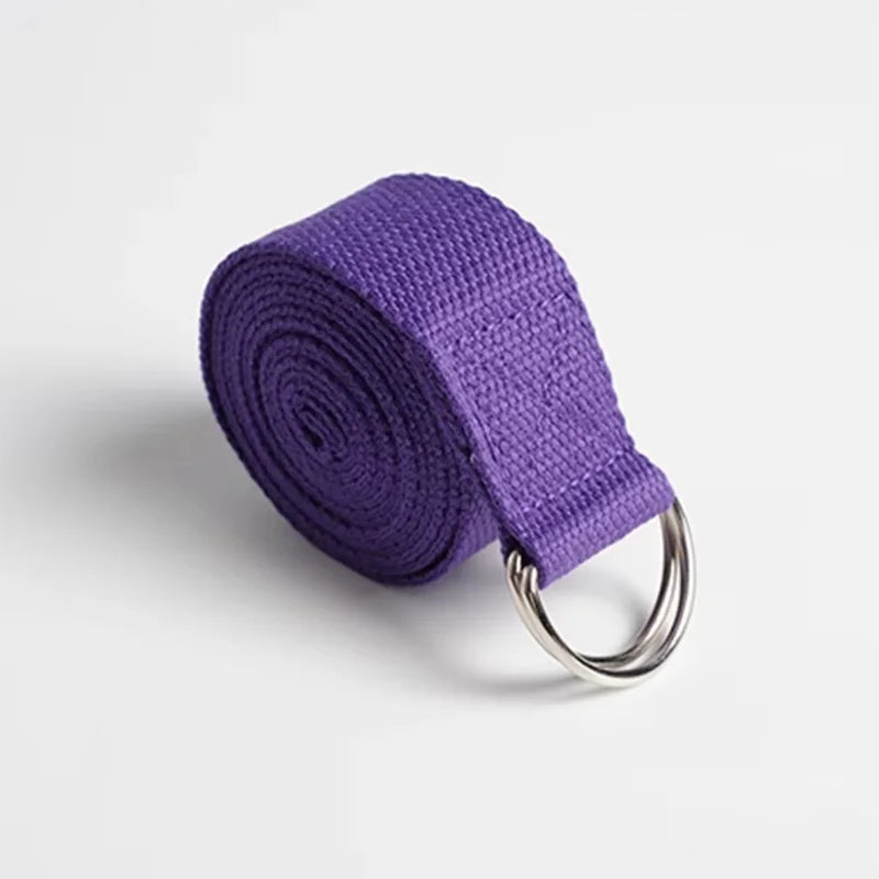 Adjustable cotton yoga strap with woven d-ring buckle for stretching and fitness - product image