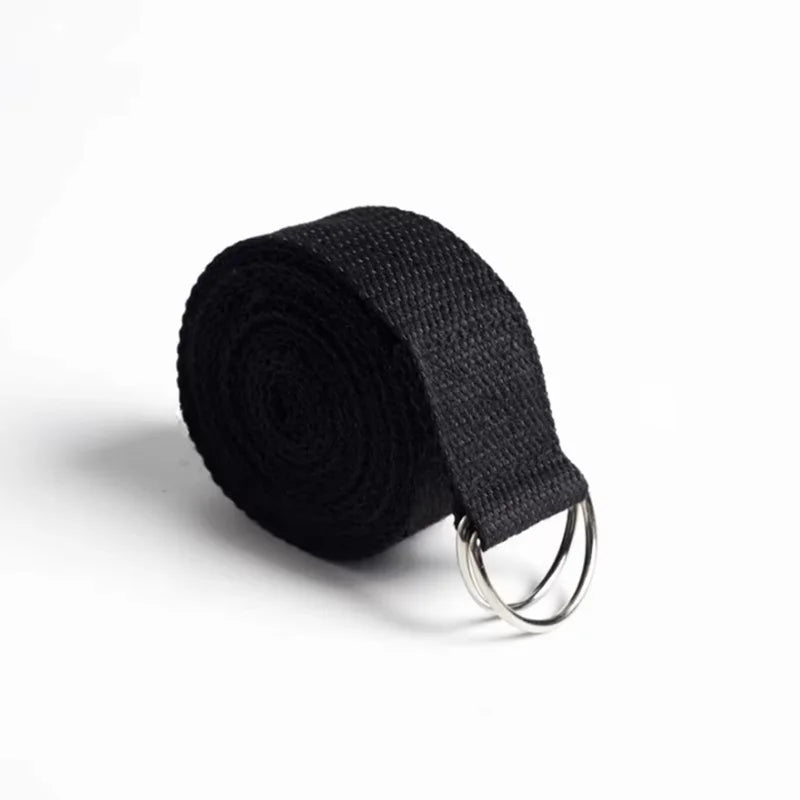 Adjustable cotton yoga strap with woven d-ring buckle for stretching and fitness - product image