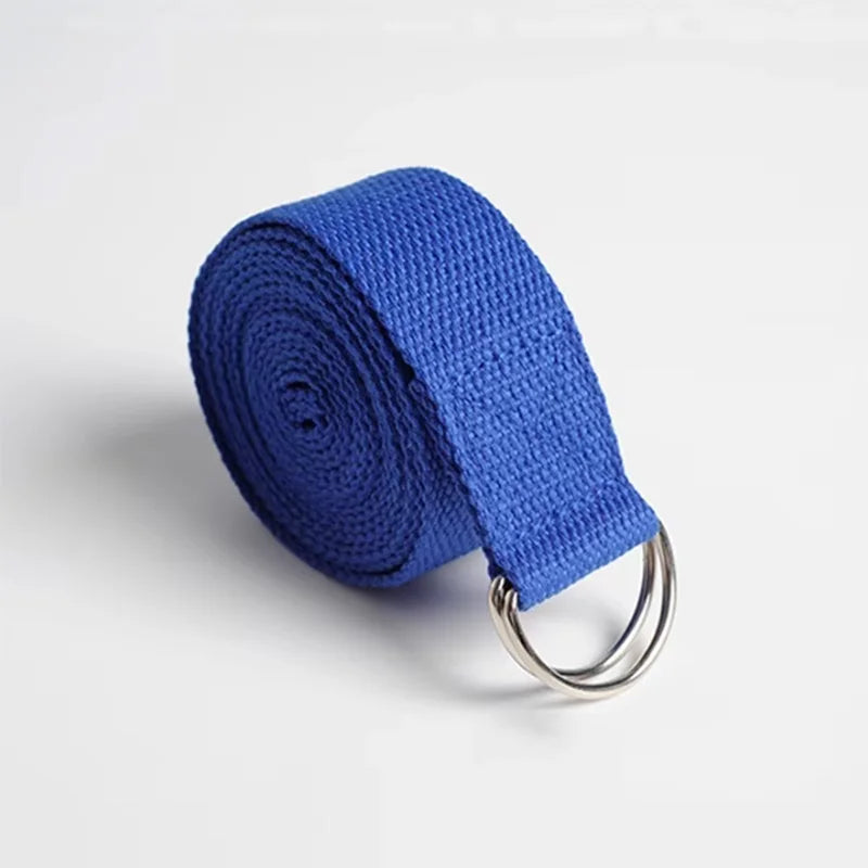 Adjustable cotton yoga strap with woven d-ring buckle for stretching and fitness - product image
