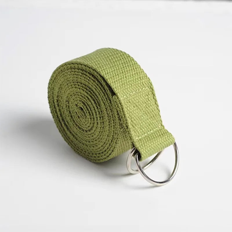 Adjustable cotton yoga strap with woven d-ring buckle for stretching and fitness - product image