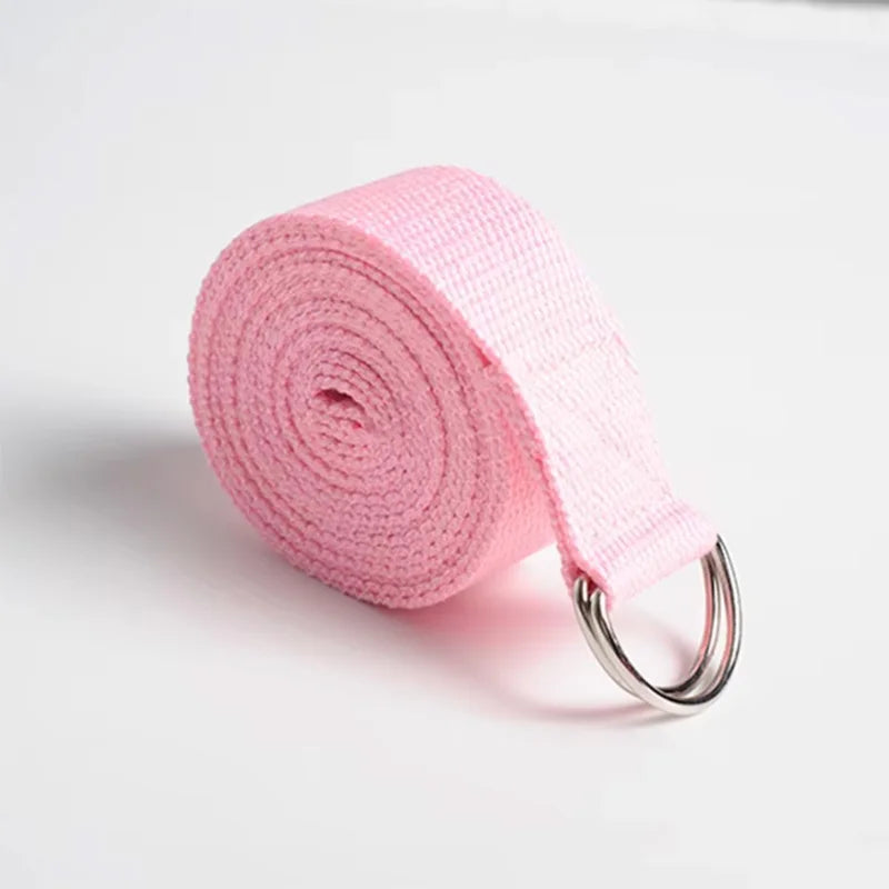 Adjustable cotton yoga strap with woven d-ring buckle for stretching and fitness - product image