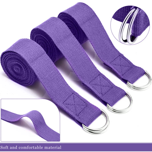 Adjustable cotton yoga strap with woven d-ring buckle for stretching and fitness - product image