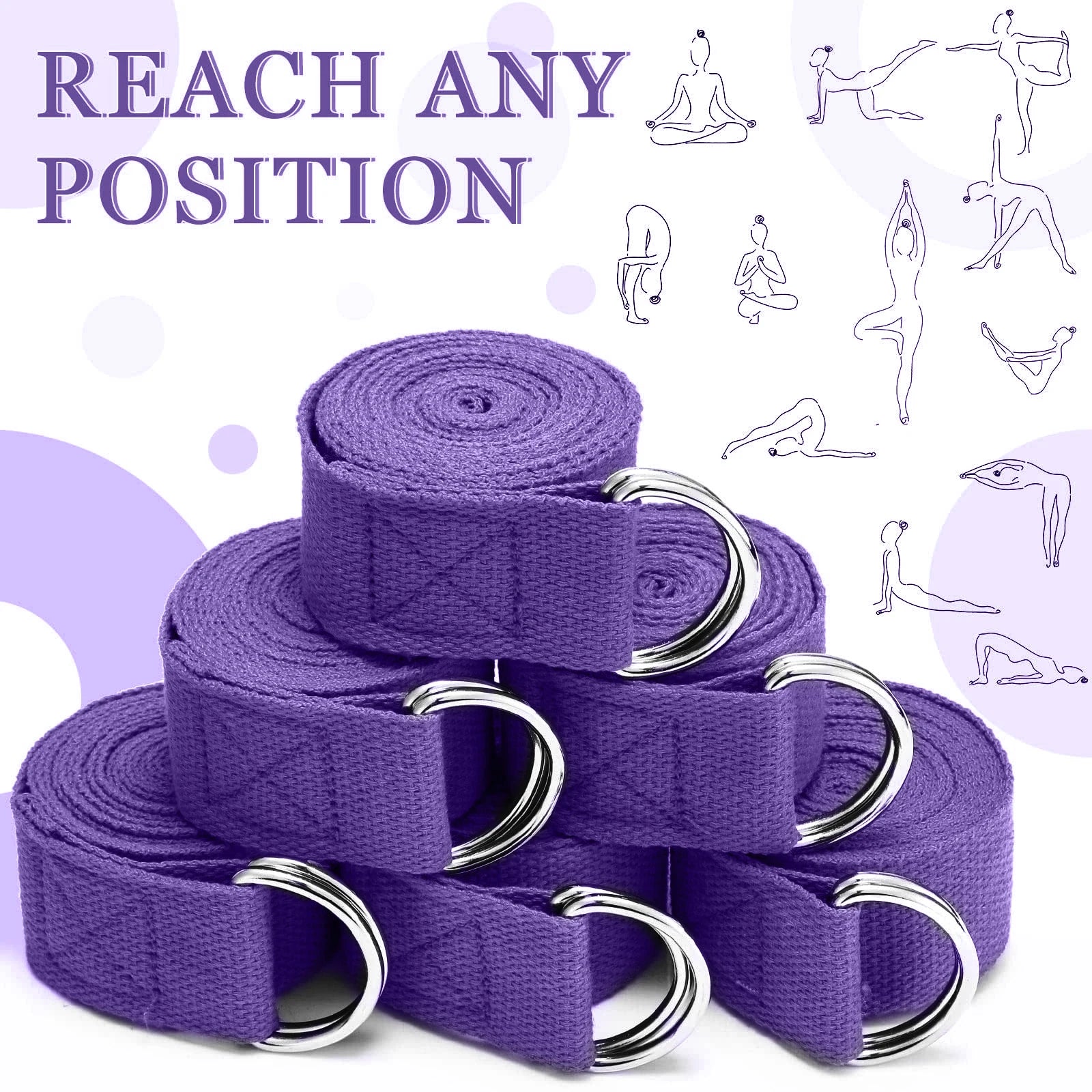 Adjustable cotton yoga strap with woven d-ring buckle for stretching and fitness - product image