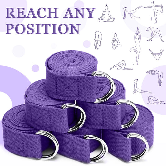 Adjustable cotton yoga strap with woven d-ring buckle for stretching and fitness - product image