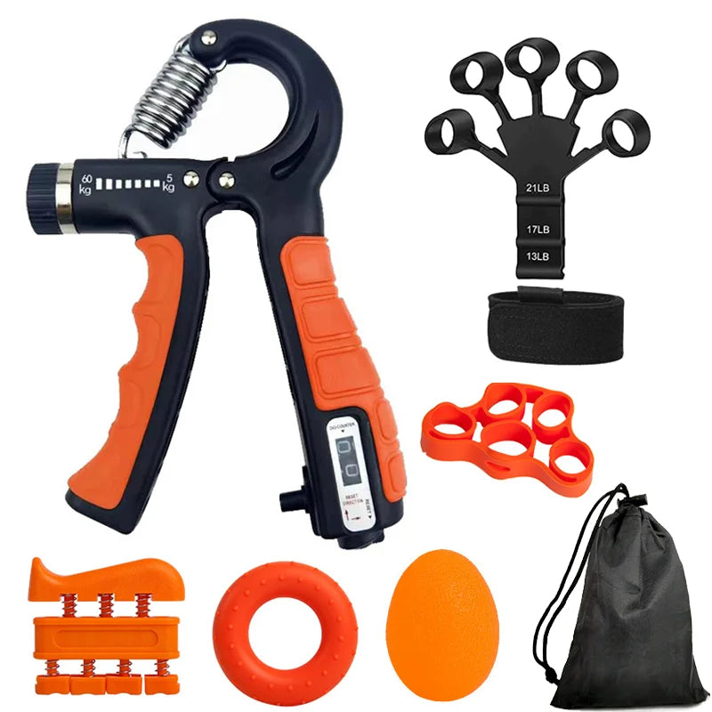 Adjustable hand grip strengthener with mechanical counter 5-60kg resistance - product image