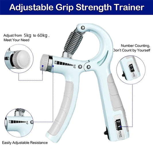 Adjustable hand grip strengthener with mechanical counter 5-60kg resistance - product image